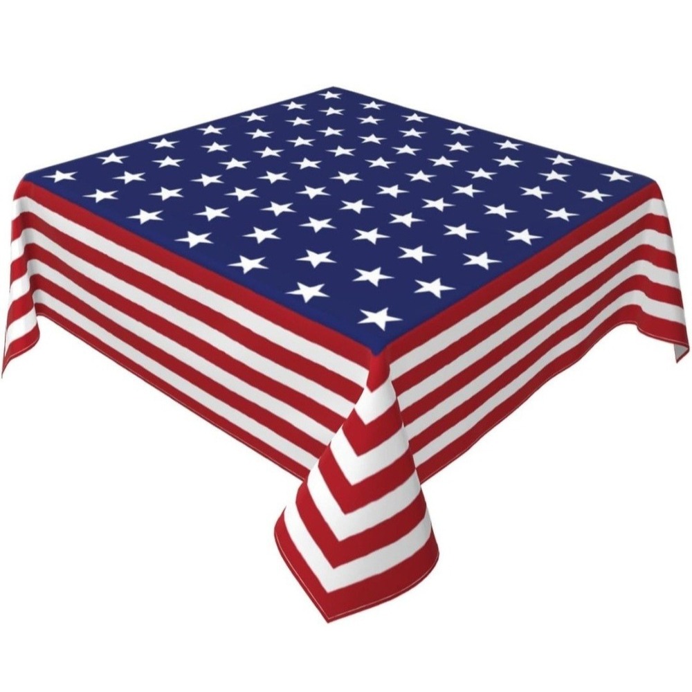 4Th of July Tablecloth Square 52X52 Inch Blue Patriotic Star Stripe American Fla